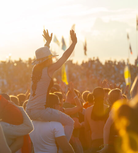 Rock festival "Nashestvie" BIG ZAVIDOVO, RUSSIA - JULY 5: People cheering at open-air rock festival "Nashestvie" on July 5, 2014 in Big Zavidovo, Russia. "Nashestvie" is the biggest rock festival in Russia, more 200000 visitors